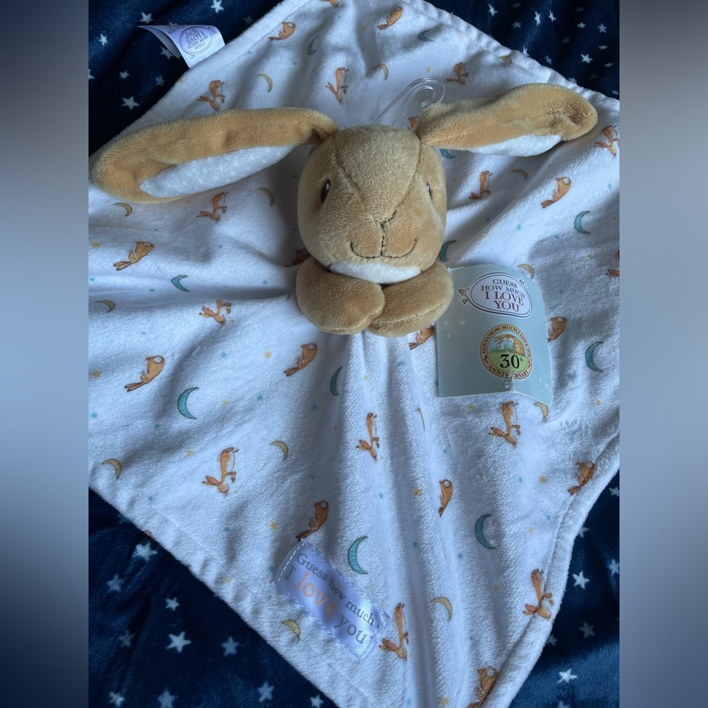 Guess How Much I Love You Bunny Baby Lovey Security Blanket Plush Knotted Corner